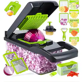 PARKER SLATER - 14-in-1 Vegetable and Fruit Cutter with Container, Multifunctional Slicer, Dicer, Chopper, Home Kitchen Essential - Gray