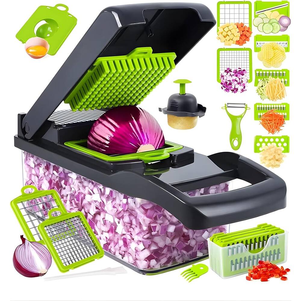PARKER SLATER - 14-in-1 Vegetable and Fruit Cutter with Container, Multifunctional Slicer, Dicer, Chopper, Home Kitchen Essential - Gray