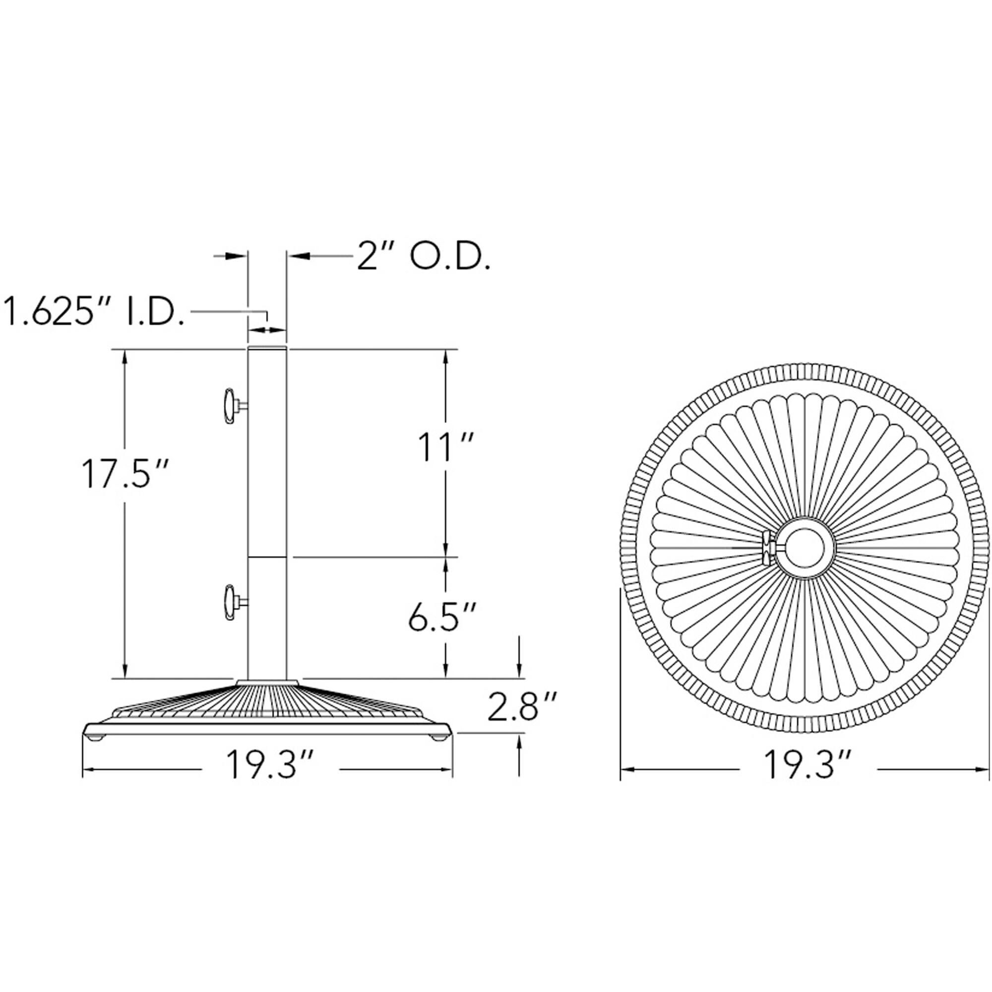 1.625" I.D.  
2" O.D.  
17.5"  
11"  
6.5"  
19.3"  
2.8"  
19.3"