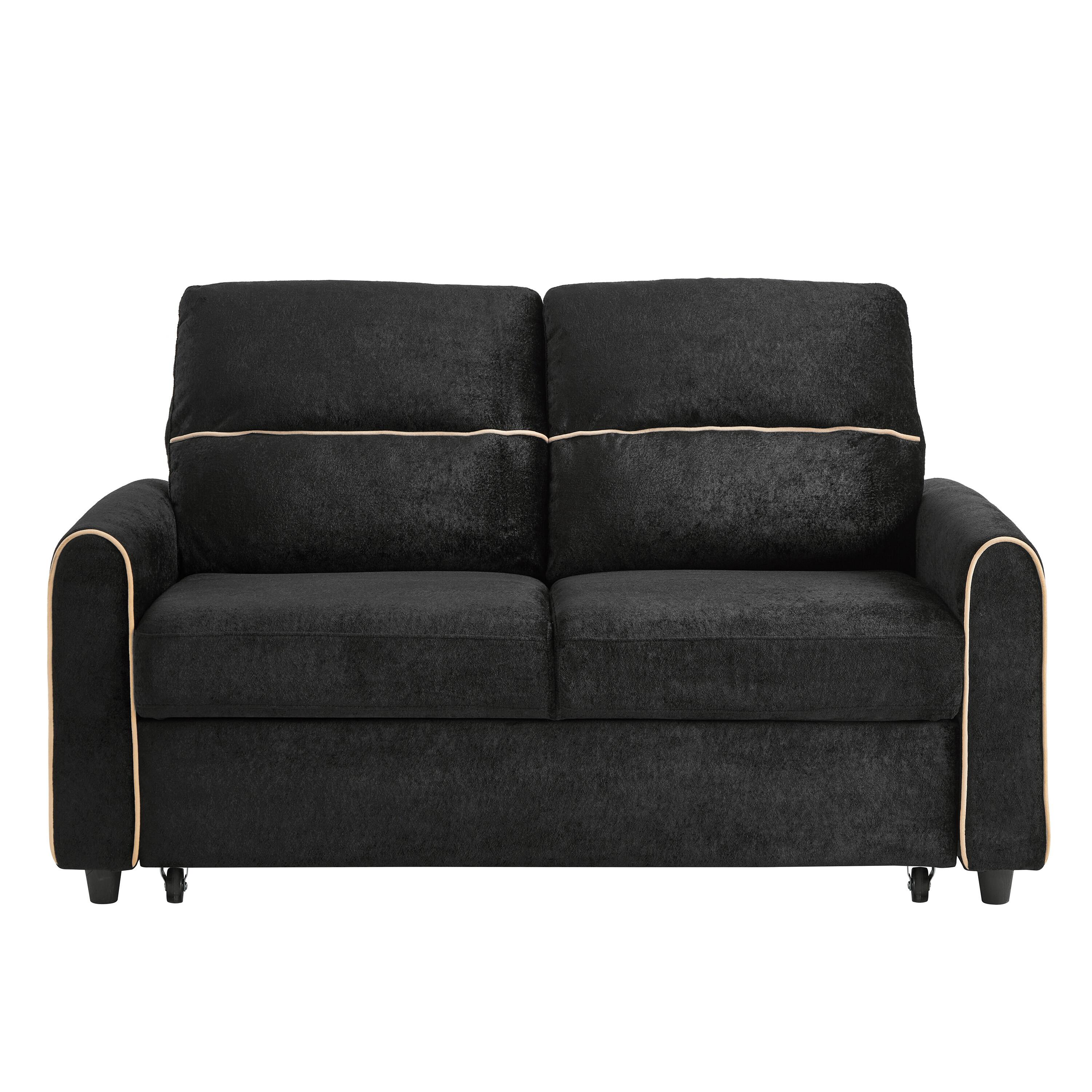 Back. Whisen - 58" Chenille Pull-Out Sofa Bed Loveseat with Adjustable 3 -Position Backrest for Living Room - Black.