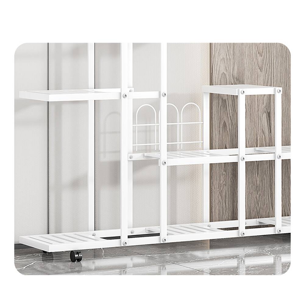 Alt View 1. GARVEE - Large Plant Stand with Wheels, Tiered Plant Stand Multiple Flower Pot Holder Rack, Planter Display Stand， White 36in - White.