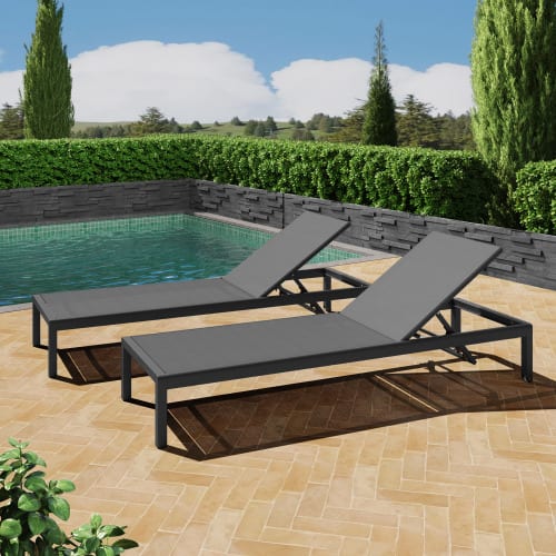GRANDJOY - CAPE CORAL KD CHAISE LOUNGE BLK(MP2)( SET OF 2 ) - Black+ Gray