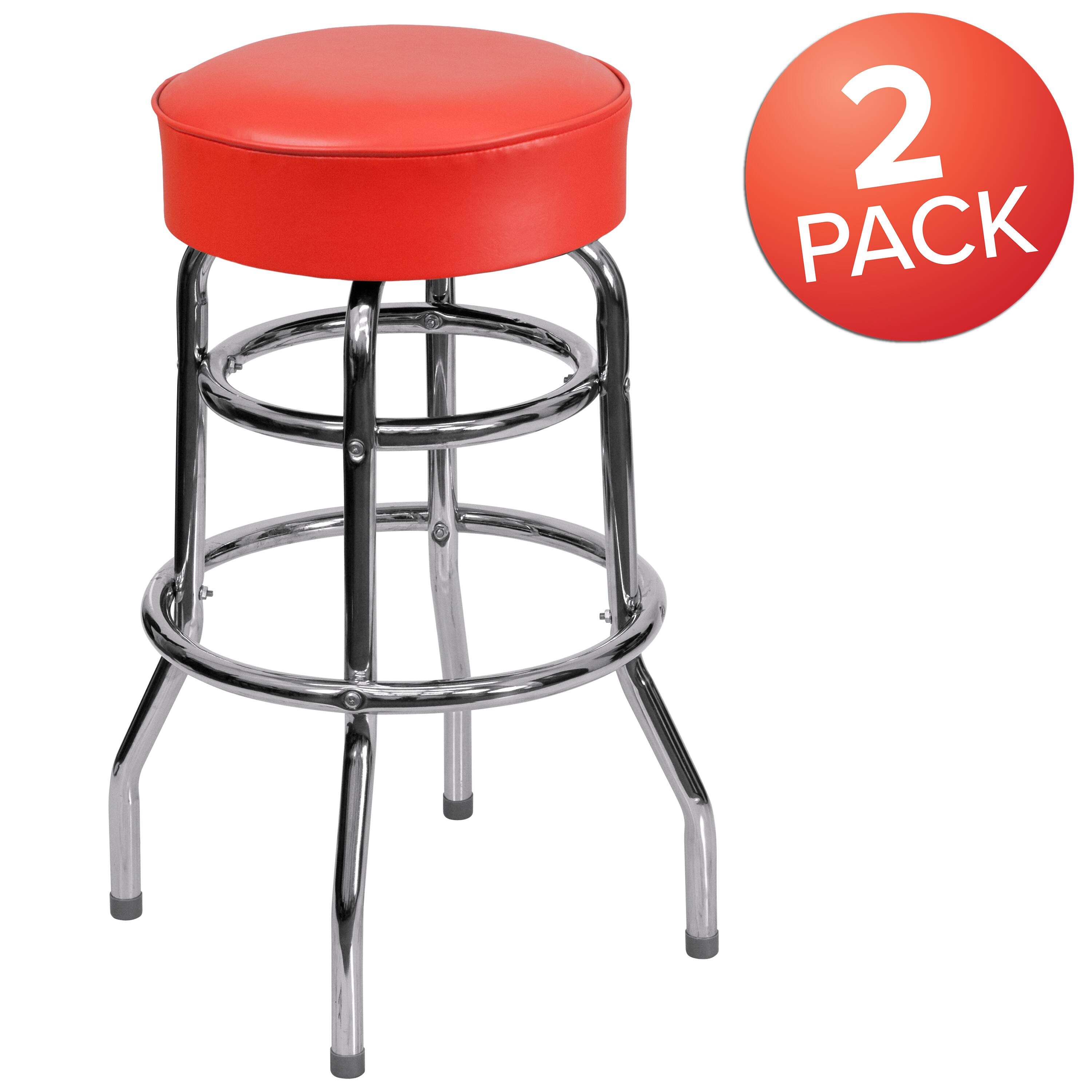 Alt View 2. Emma + Oliver - 2 Pack Double Ring Chrome Barstool - Red.