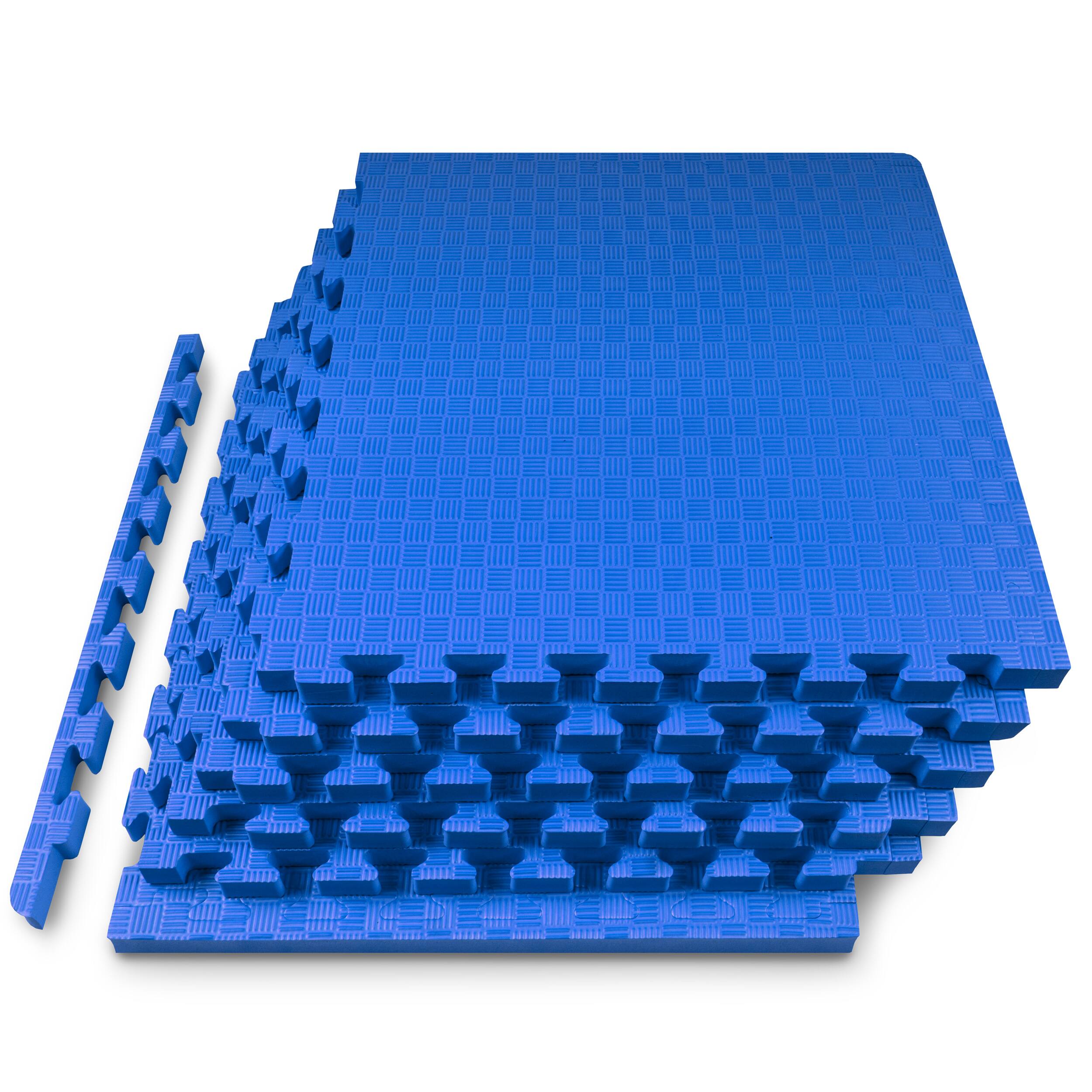 ProsourceFit - Checkered Exercise Puzzle Mat 1-in, 24 Sq Ft - 6 Tiles - Blue