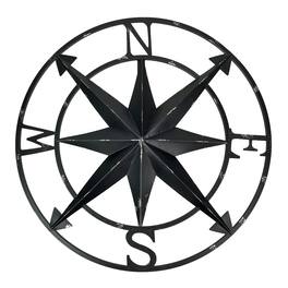 Zeckos - 20 Inch Distressed Metal Compass Rose Nautical Wall Decor Indoor Outdoor - Black