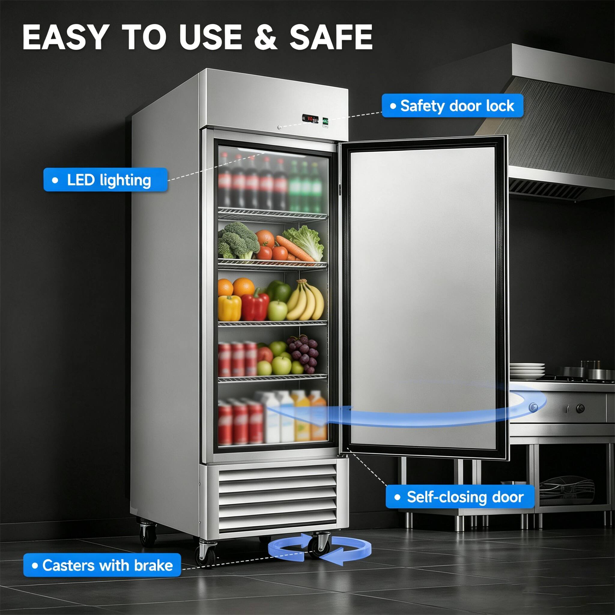 EASY TO USE & SAFE

- LED lighting
- Safety door lock
- Self-closing door
- Casters with brake