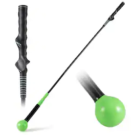 Gymax - Golf Swing Trainer Aid 47'' Warm-up Practice Stick w/Weighted Head for Grip - Green