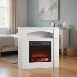 AOSTIRMOTOR - White 33 inch 1500W 5120BTU Electric Fireplace with Mantel Adjustable Flames for Living Room