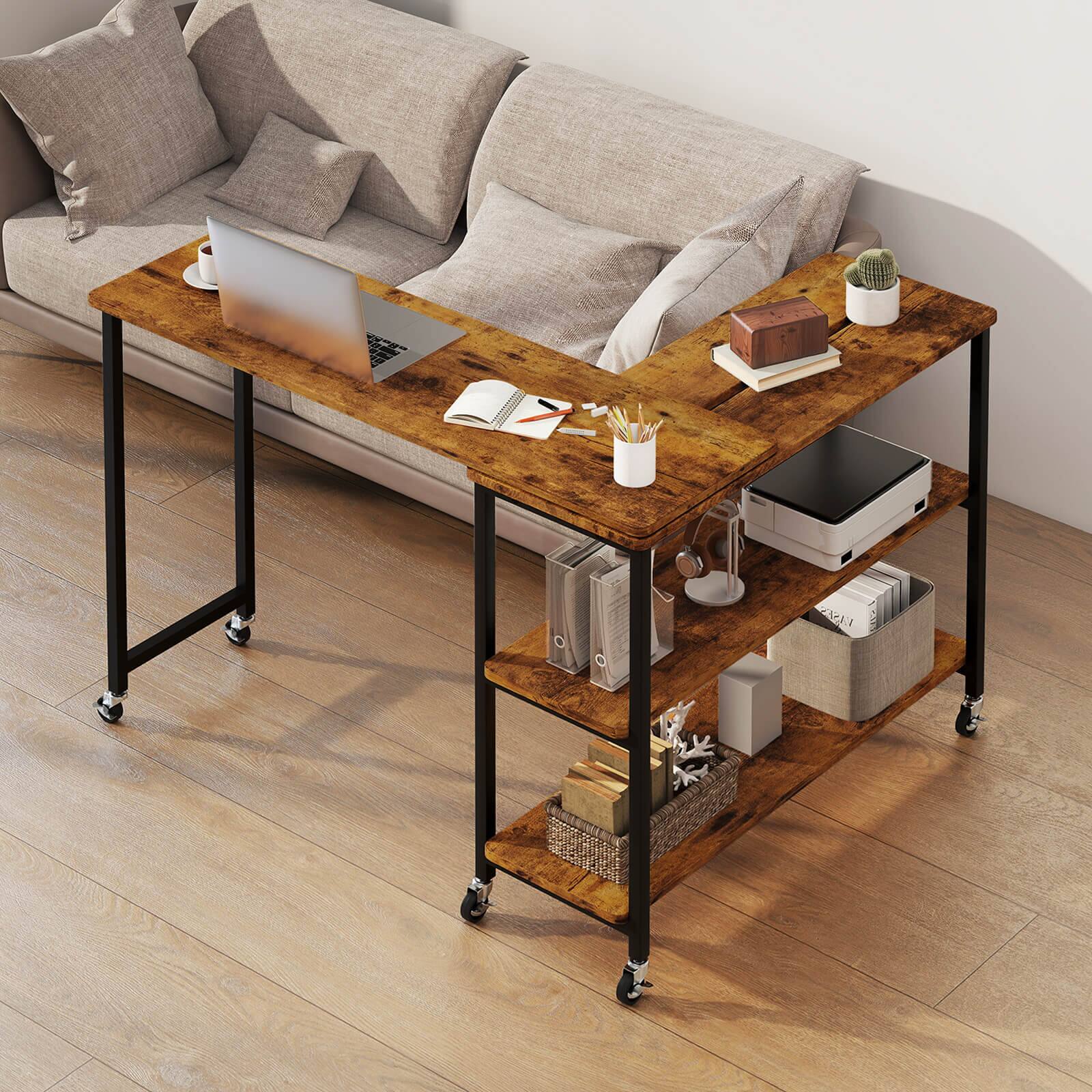Alt View 1. Costway - Costway 360° Rotation Mobile Laptop Table with 2-Tier Storage Shelves & 6 Universal Wheels - Brown.