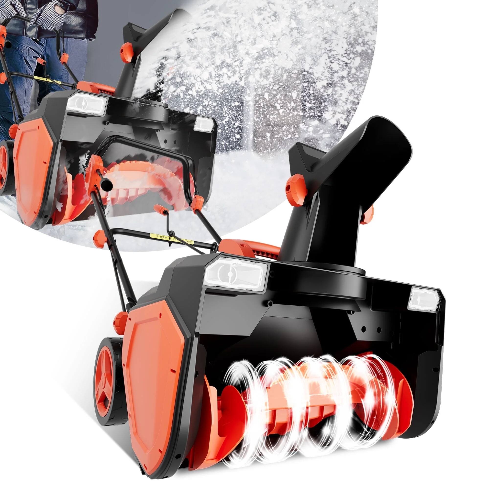 Alt View 1. Voltask - 23-Inch Electric Snow Blower 15 Amp - 180° Directional Chute & Wheels, Ideal for Driveways - Orange and Black.