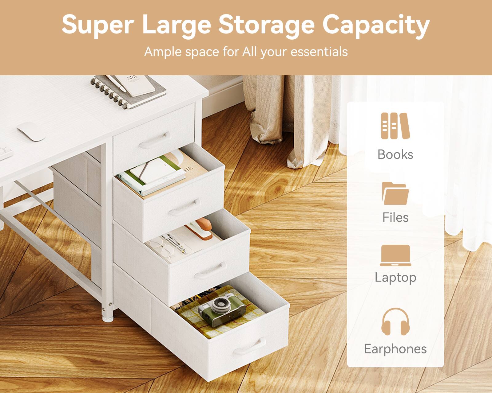 Super Large Storage Capacity  
Ample space for All your essentials  
Books  
Files  
Laptop  
Earphones