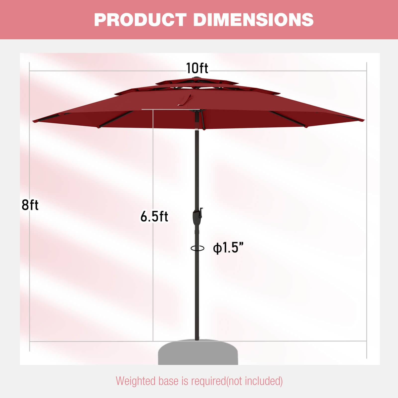 PRODUCT DIMENSIONS
10ft
8ft
6.5ft
1.5"
Weighted base is required(not included)