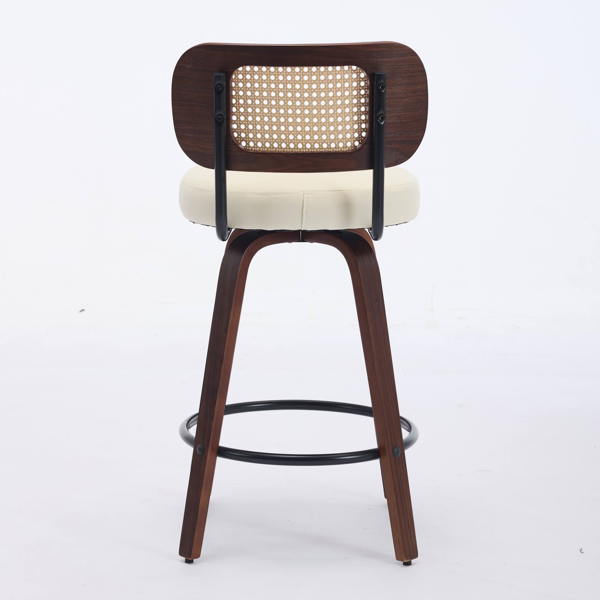 Alt View 2. APRILSOUL - Set of 2 Counter Height Bar Stools 26 inch Rattan Cane Back Upholstered Seat Walnut Swivel - Beige.