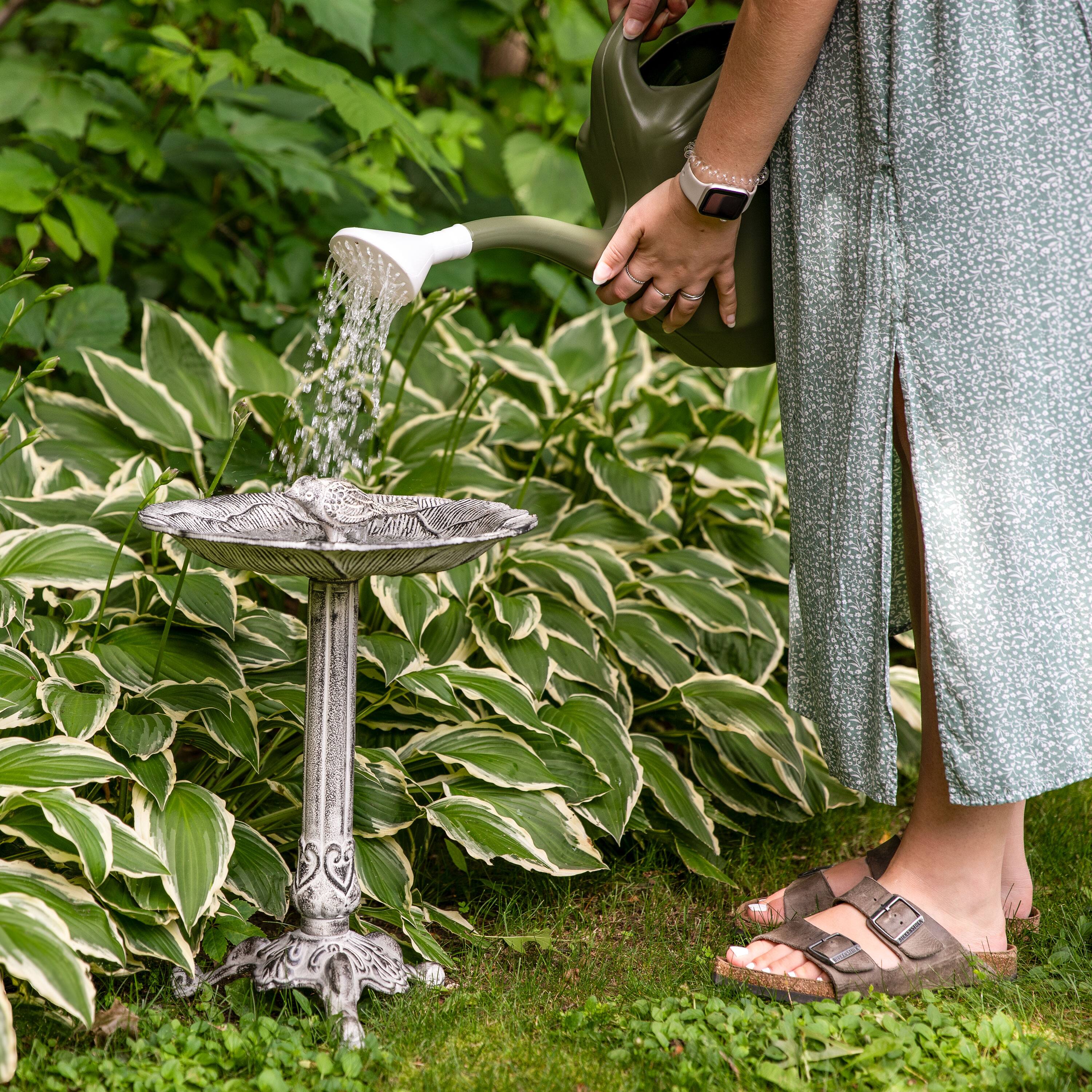 Alt View 4. Sunnydaze - Bird and Blossom Metal Bird Bath - 13 in - Antique Gray.