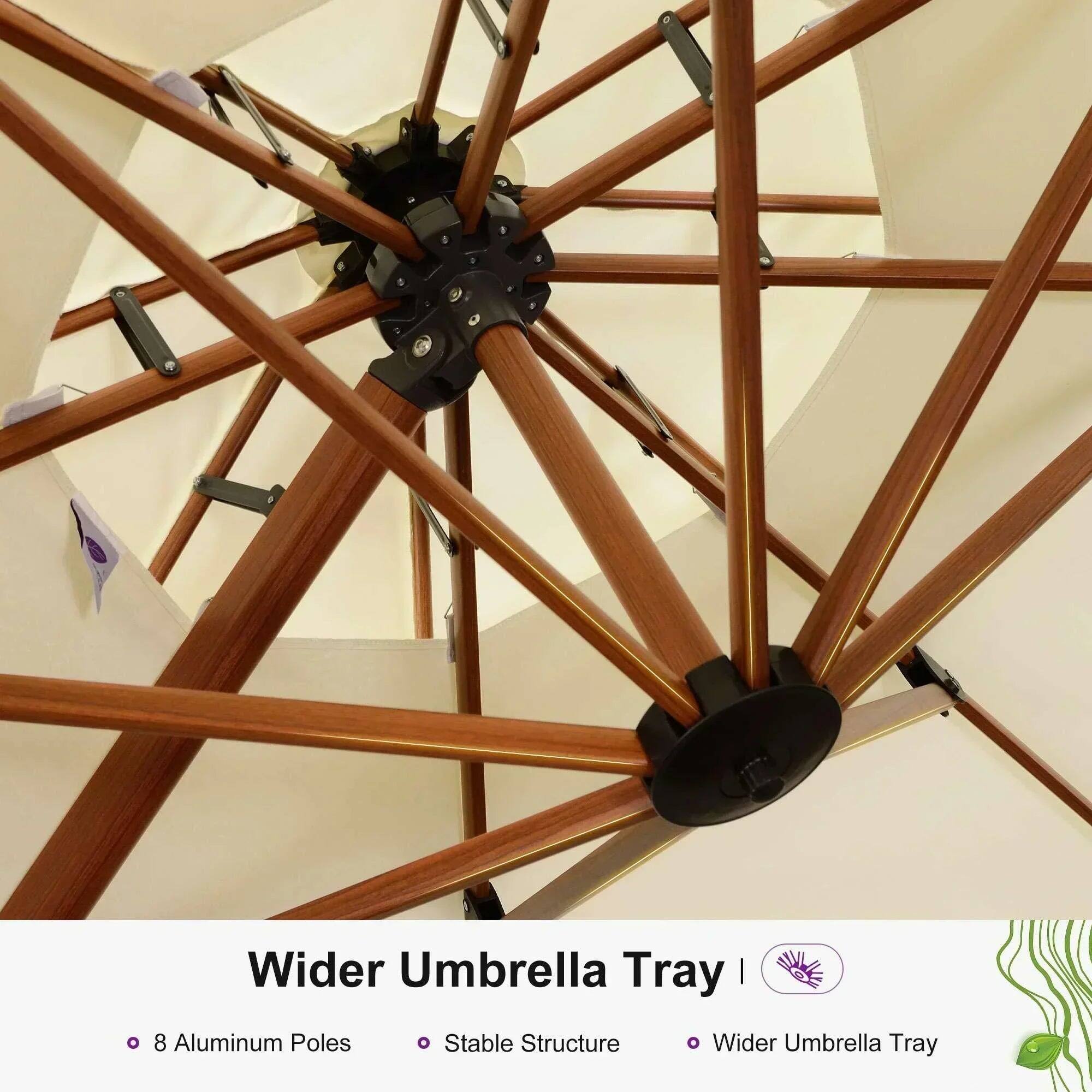 Wider Umbrella Tray | 8 Aluminum Poles | Stable Structure | Wider Umbrella Tray