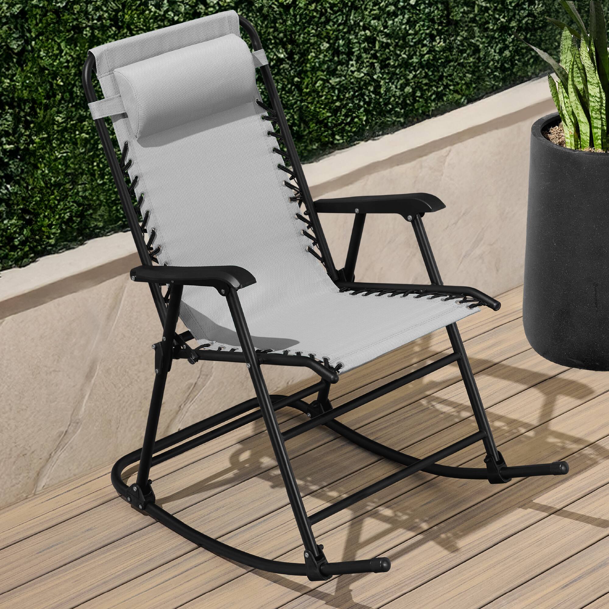 Alt View 6. Best Choice Products - Best Choice Products Folding Outdoor Zero Gravity Rocking Lounge Chair w/ Headrest Pillow - Ice Gray - Ice Gray.