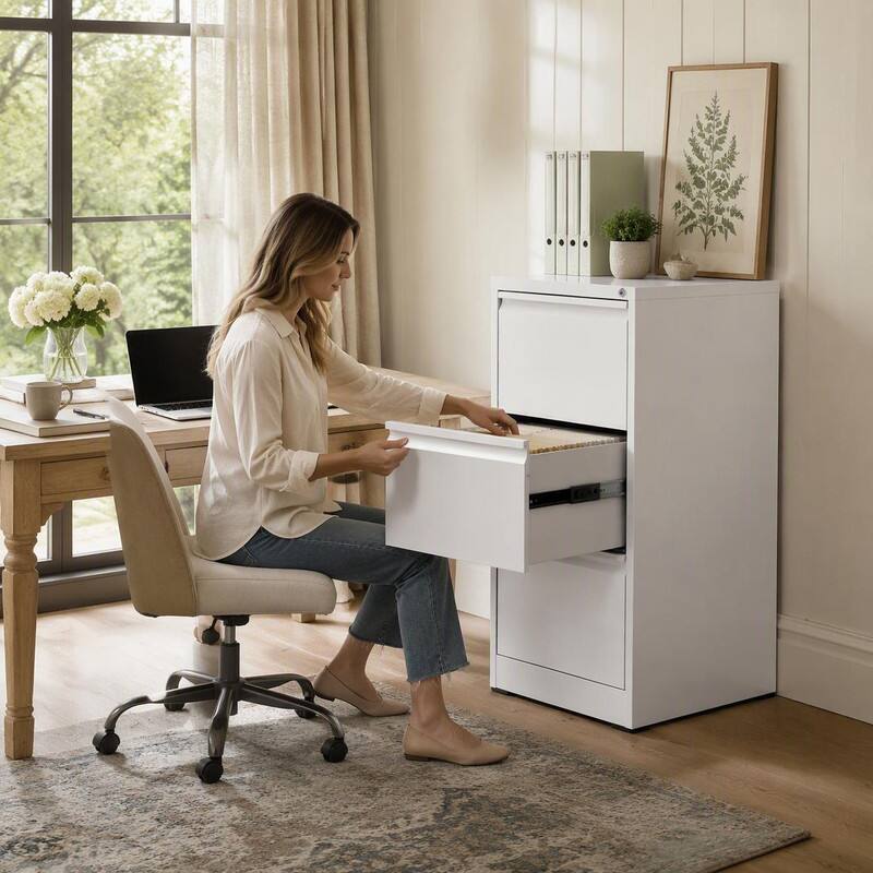 Back. RYHNUYNE - Narrow 3 Drawer Vertical File Cabinet with Lock Metal Steel Storage for Home Office Fits A4 Letter Legal.