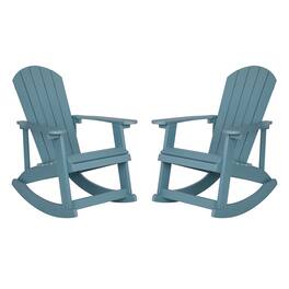 Emma + Oliver - Set of 2 Marcy Classic All-Weather Poly Resin Rocking Adirondack Chairs with Stainless Steel Hardware for Year Round Use - Sea Foam