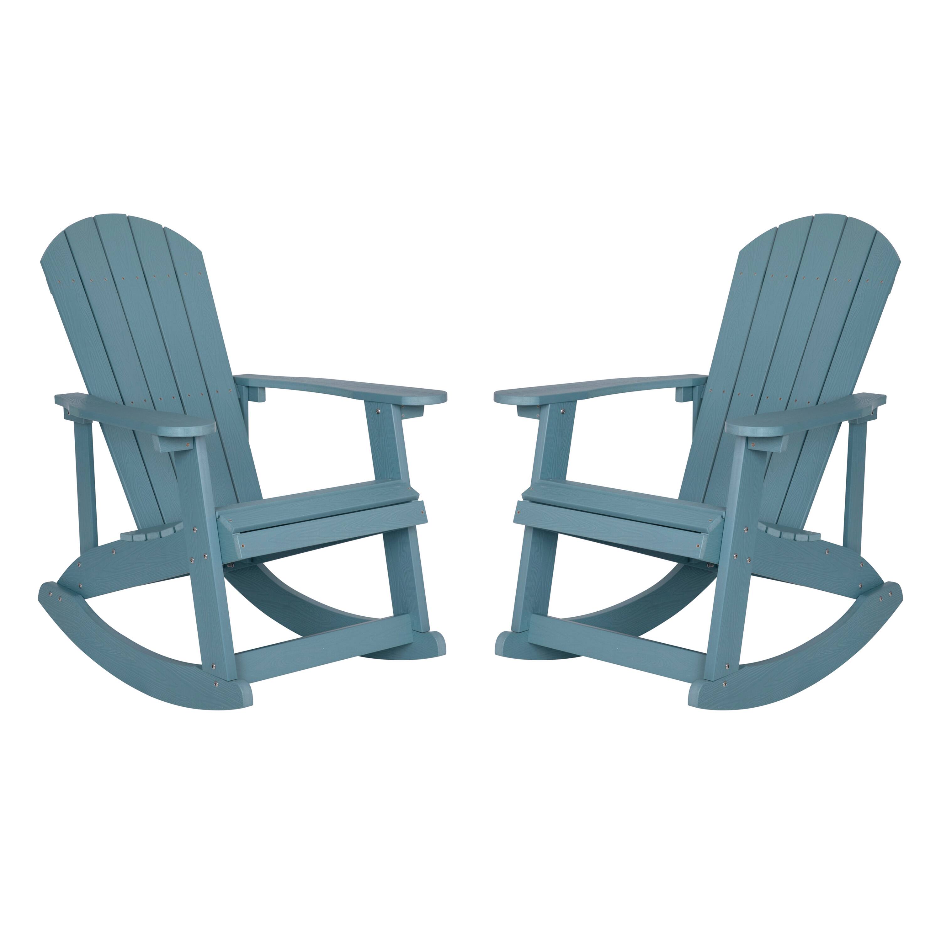 Front. Emma + Oliver - Set of 2 Marcy Classic All-Weather Poly Resin Rocking Adirondack Chairs with Stainless Steel Hardware for Year Round Use - Sea Foam.