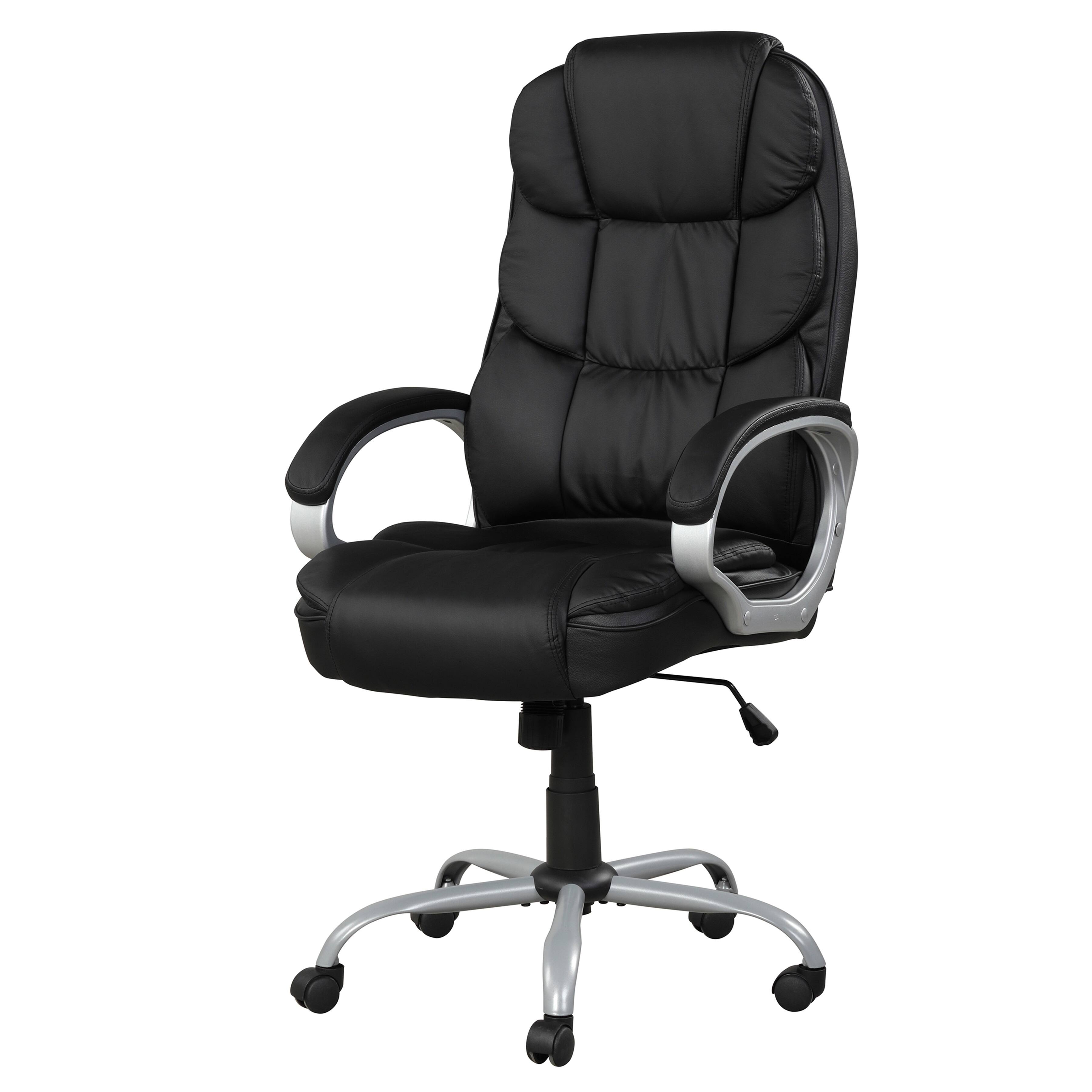 Left. Spaco - Spaco Ergonomic Executive Office Chair, Faux Leather, Adjustable Height, Swivel, Padded Armrests, Tilt and Chrome - Black.