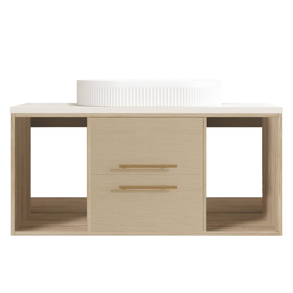 Alt View 2. Loheer - Loheer 39.3 inch wall mounted bathroom vanity floating vanity with ceramic sink White and Wood - White, Wood.