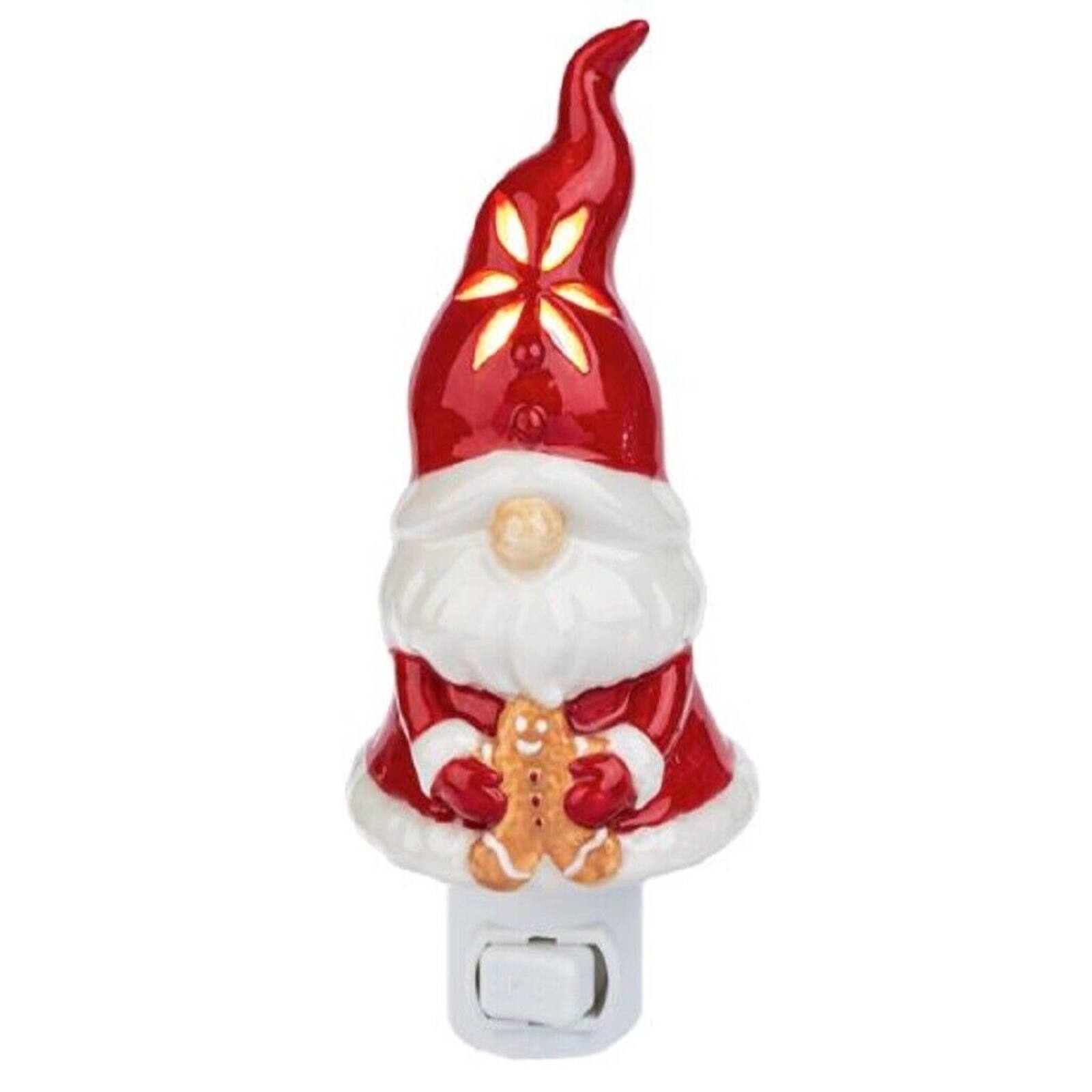 Front. Ganz - Ganz Gingerbread Gnome Christmas Ceramic Plug in Night Light 5 Inch - Red.