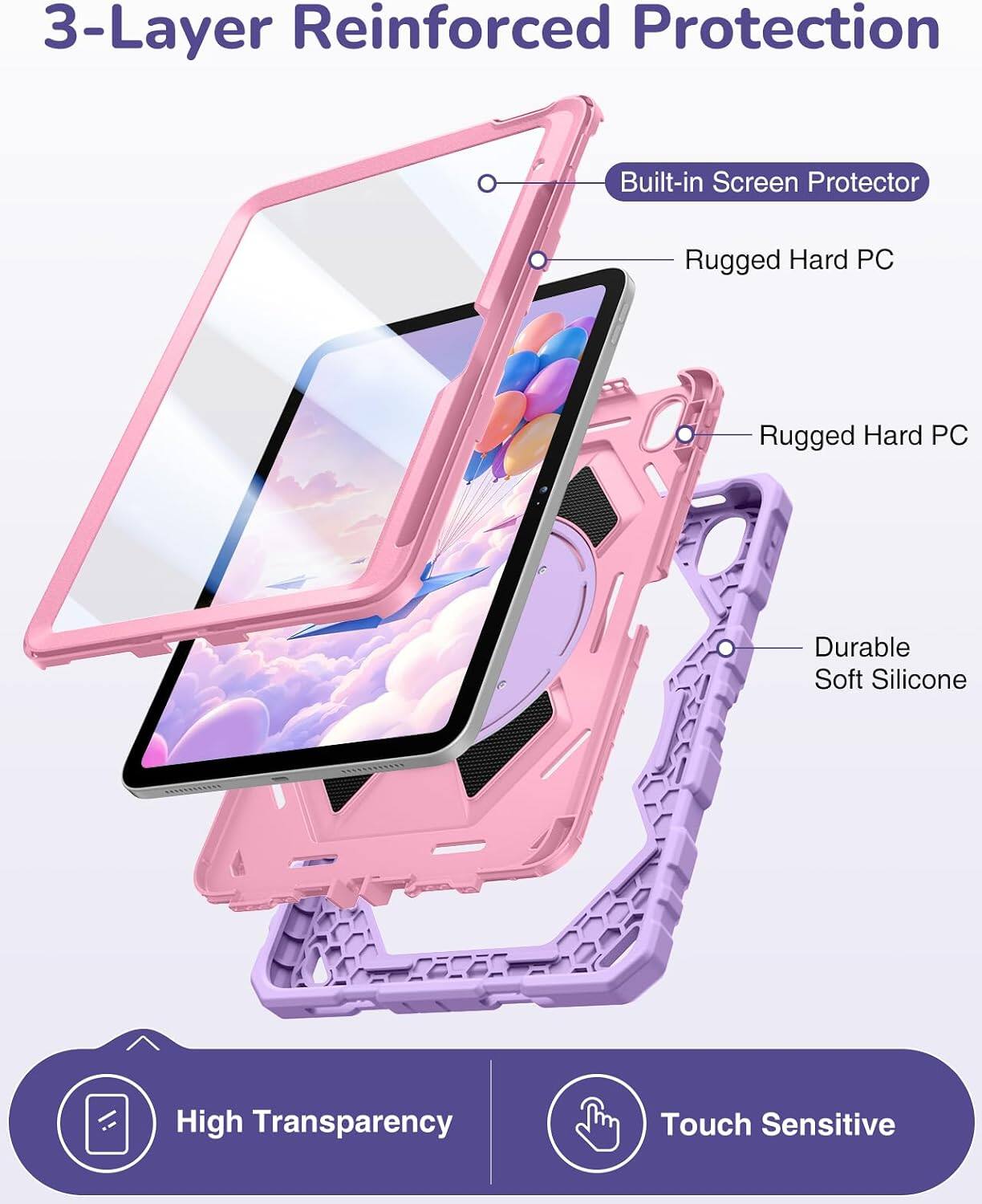 3-Layer Reinforced Protection
- Built-in Screen Protector
- Rugged Hard PC
- Rugged Hard PC
- Durable Soft Silicone
- High Transparency
- Touch Sensitive