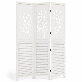 Costway - 67" Folding Room Divider, 3 Panel Wooden Privacy Screen with Tree & Leaves Cutout - White