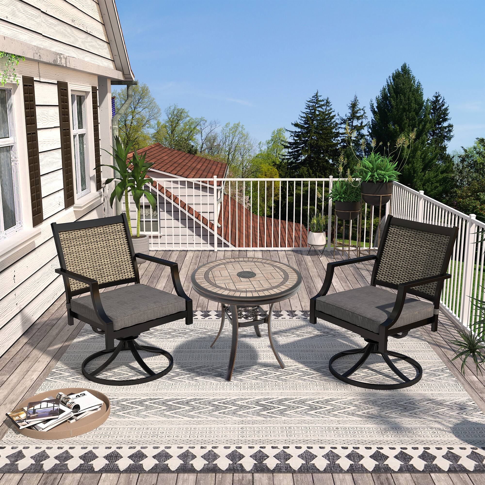 Left. Mondawe - 2-Piece Outdoor Swivel Chair Set with Aluminum Frame and Cushions - Black+Grey.