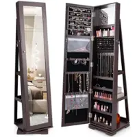 Costway - 360° Rotatable Jewelry Cabinet Armoire 2-in-1 Lockable Mirrored - Dark Brown - Front_Zoom