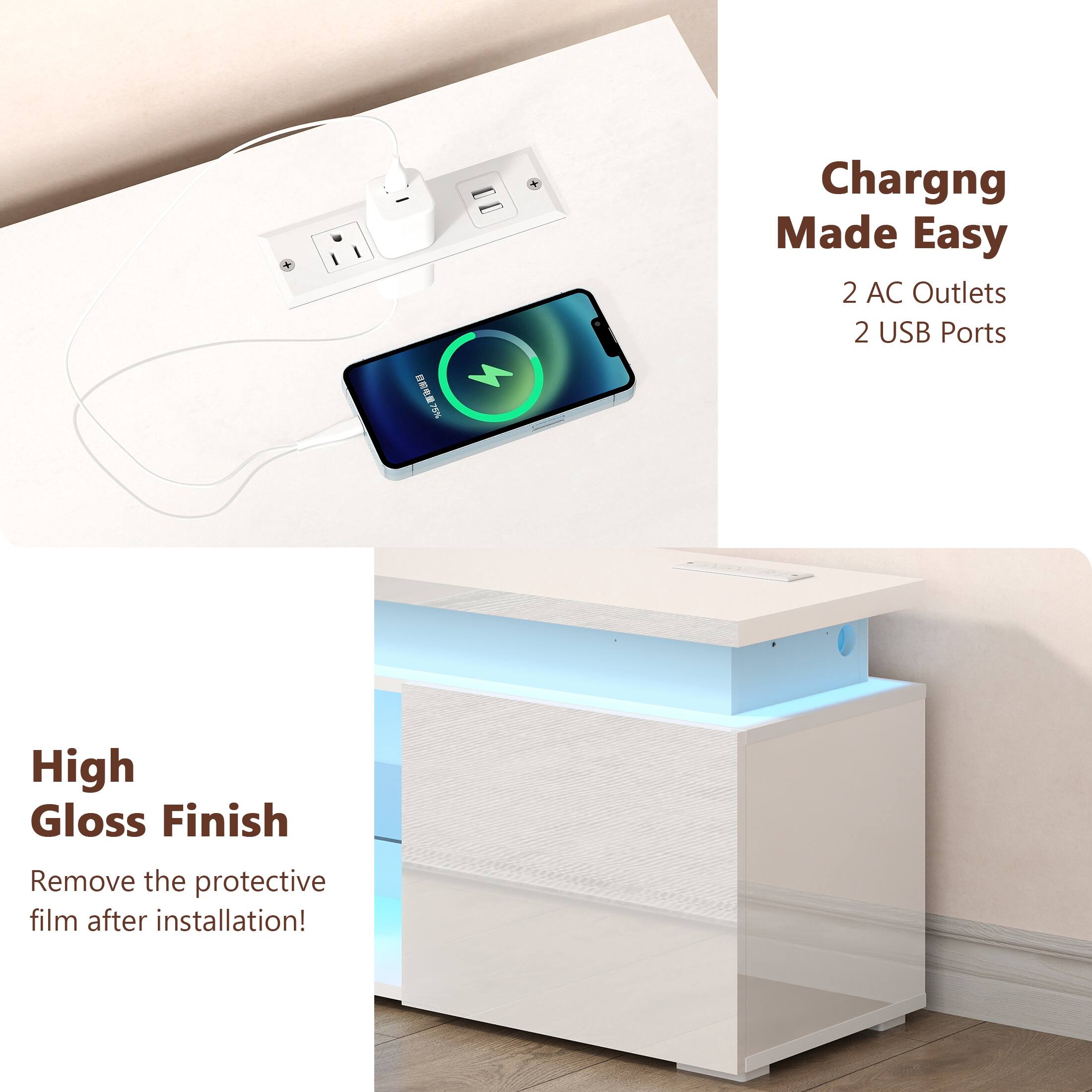 Charging Made Easy 2 AC Outlets 2 USB Ports

High Gloss Finish Remove the protective film after installation!