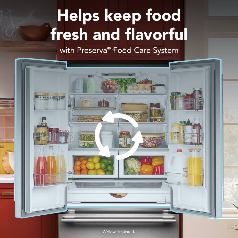 Helps keep food fresh and flavorful with Preserva® Food Care System Airflow simulated.
