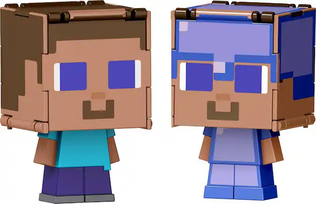 Front. Mattel - Mattel - Minecraft Flippin' Figs Steve and Enchanted Armor Steve, 2-in-1 - Collectibles - Multicolor.