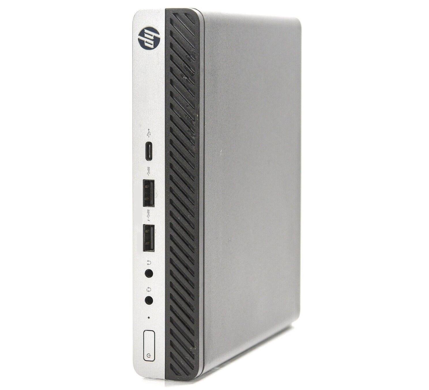 Angle. HP - G3 Tiny Desktop Computer PC | Intel Core i5-6th 2.5GHz | 16GB DDR4 RAM | 500GB HDD | 19" LED Screen | KB & Mouse | Win11 - Black.