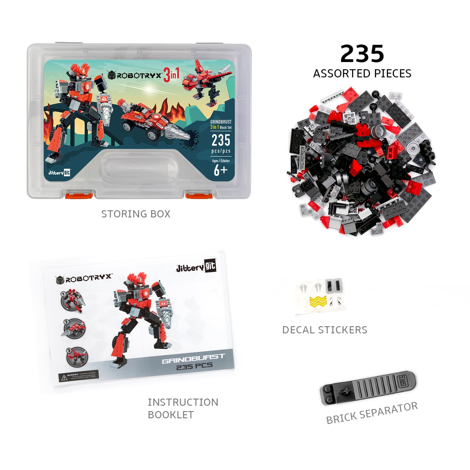 JitteryGit Robotryx Grindburst 3 in 1 Robot Building Set – 235