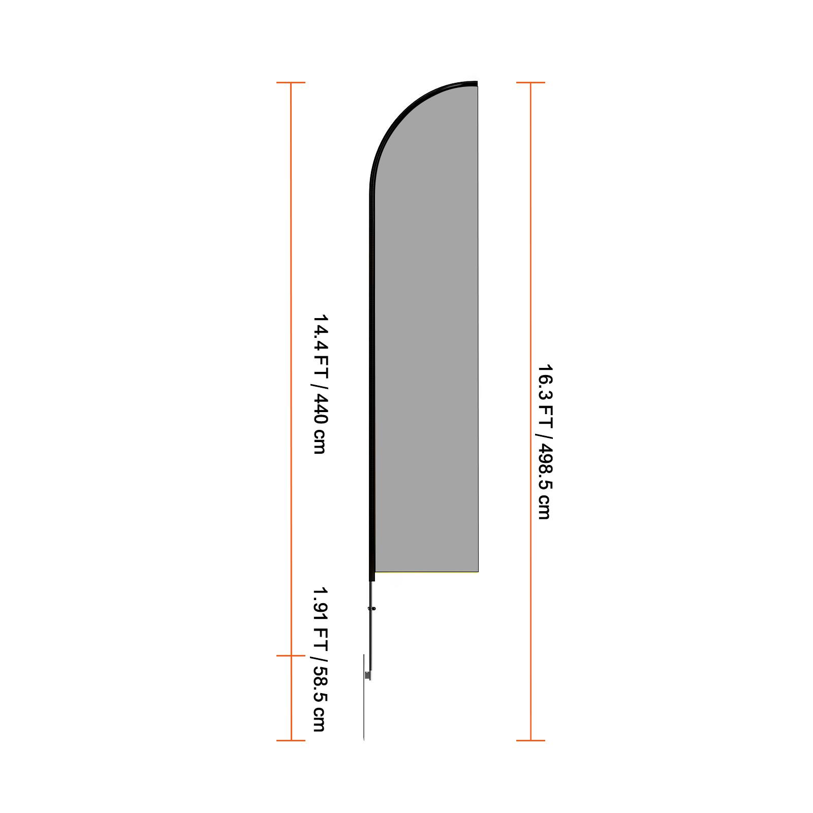 14.4 FT / 440 cm  
16.3 FT / 498.5 cm  
1.91 FT / 58.5 cm
