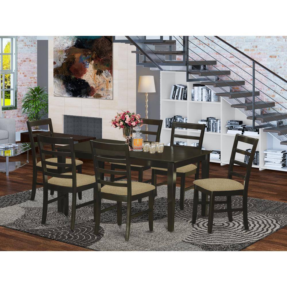 Left. East West Furniture - CAPF7-CAP-C 7 PC Dining room set for 6-Table and 6 Chairs for Dining room - Cappuccino.