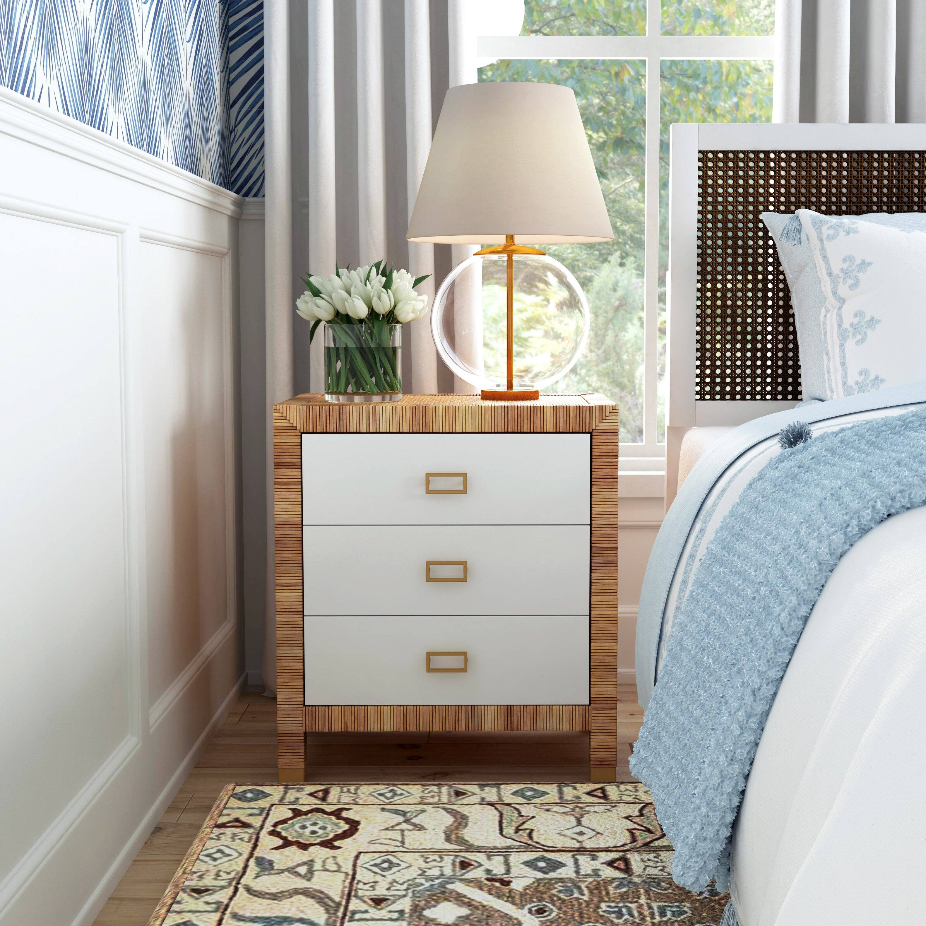 Alt View 8. Butler Specialty - Corfu 25 in. W Rectangular Rattan 3 Drawer Nightstand - Natural and White.