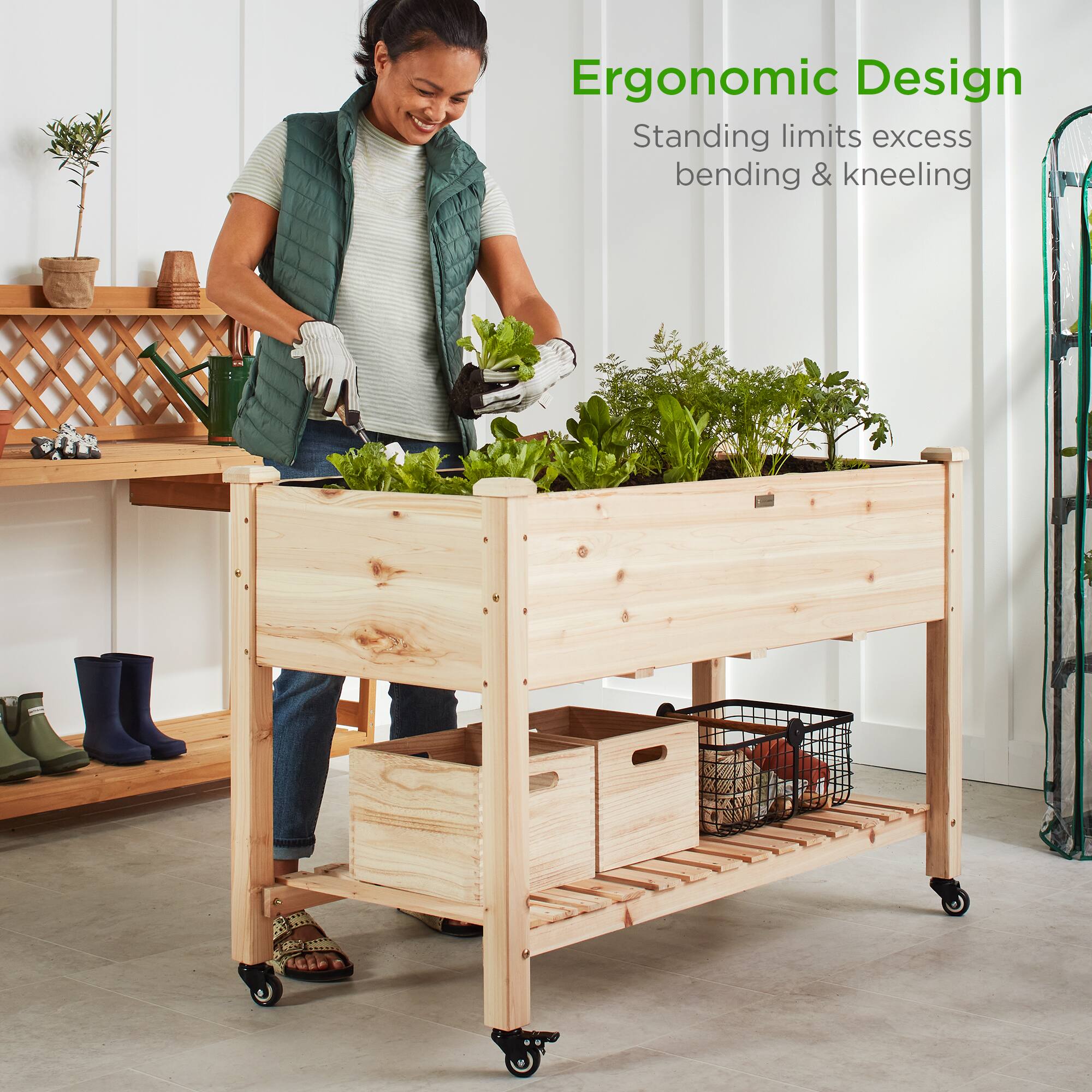 Ergonomic Design  
Standing limits excess bending & kneeling