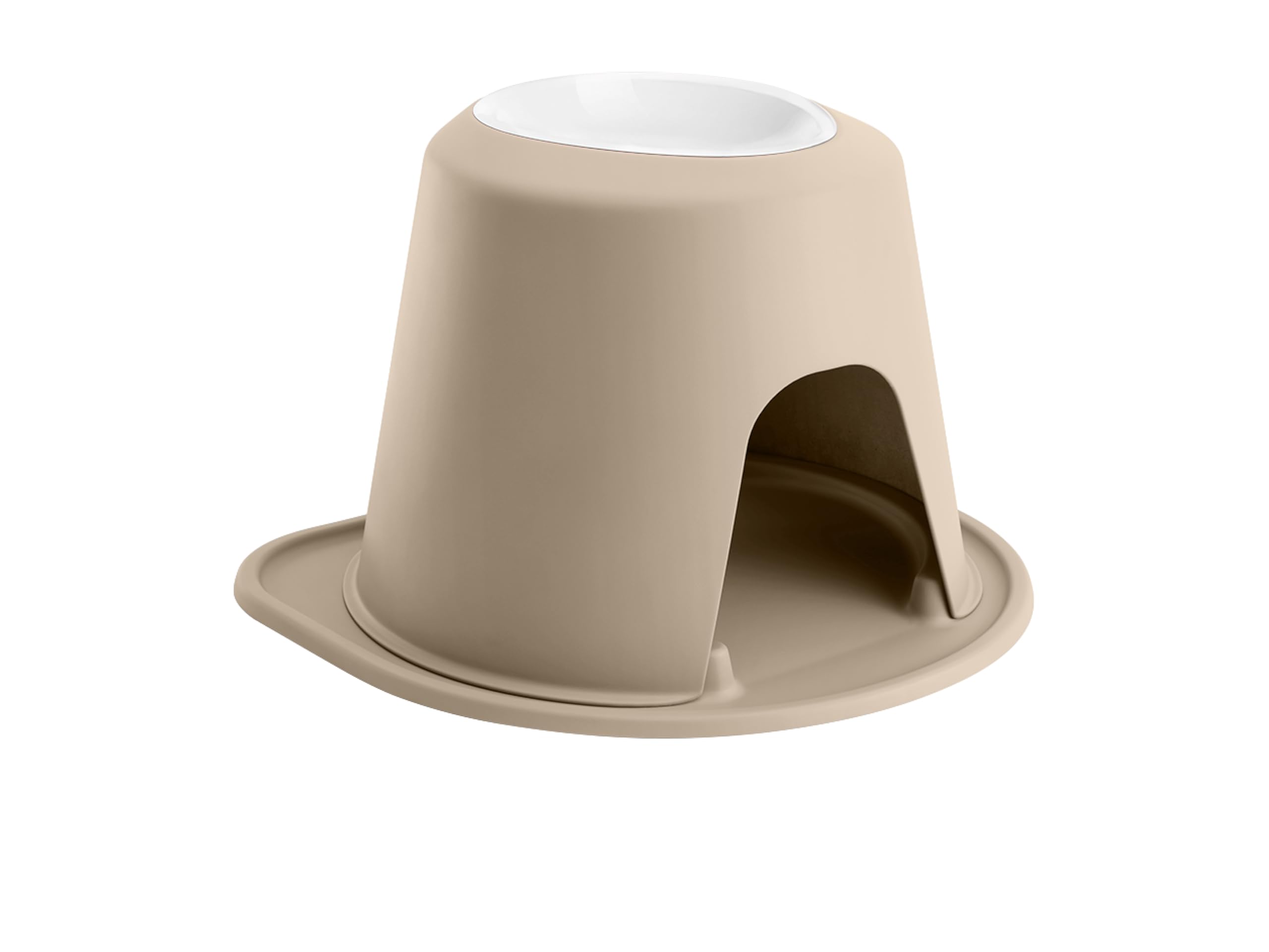 Front. WeatherTech - Single High Pet Feeding System | Elevated Pet Bowl - 12" High Stand - Tan - 64oz (8 Cup) BPA-Free Plastic Bowl - Tan.
