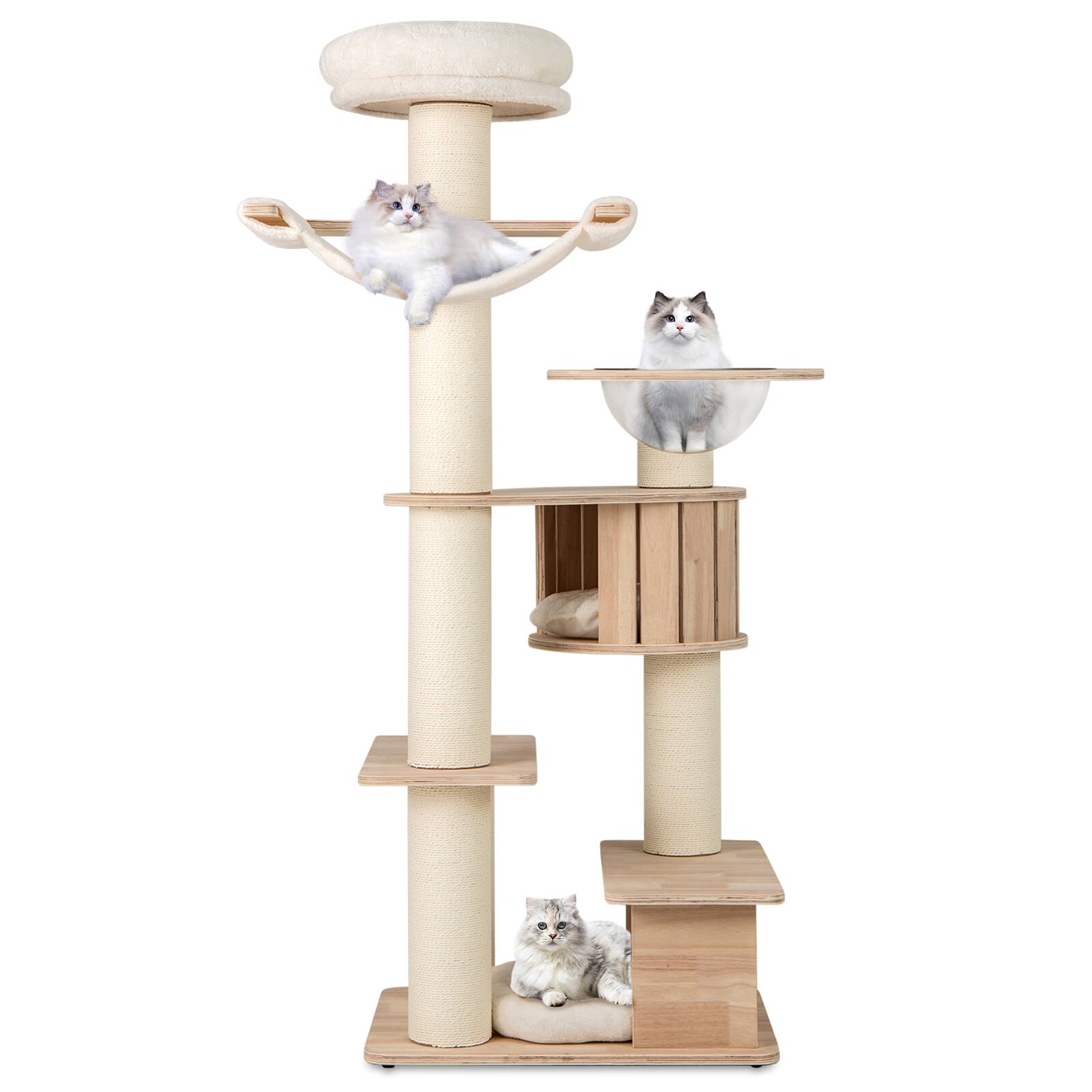 Alt View 9. Gymax - Gymax 69'' Tall Cat Tree Wooden Kitten Tower w/ 2 Condos Cozy Top Perch Space Capsule.