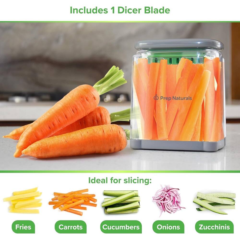 Includes 1 Dicer Blade

Ideal for slicing:
- Fries
- Carrots
- Cucumbers
- Onions
- Zucchinis