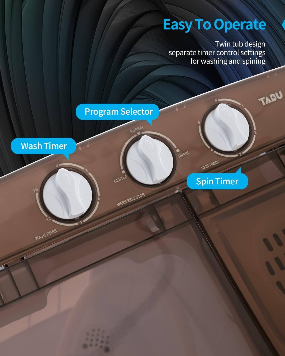 Easy To Operate  
Twin tub design separate timer control settings for washing and spinning  

Program Selector  
Wash Timer  
Spin Timer  

WASH SELECTOR  
NORMAL  
GENTLE  

WASH TIMER  
0 1 2 3 4 5 6 9 12 15  

SPIN TIMER  
0 1 2 3  

DRAIN