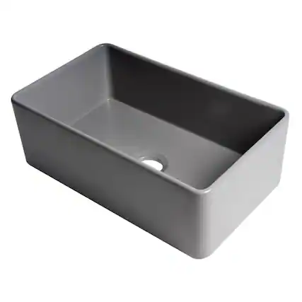 Front. Alfi - ALFI brand Gray Matte Smooth Apron 30 x 18 Single Bowl Fireclay Farm Sink - Gray.