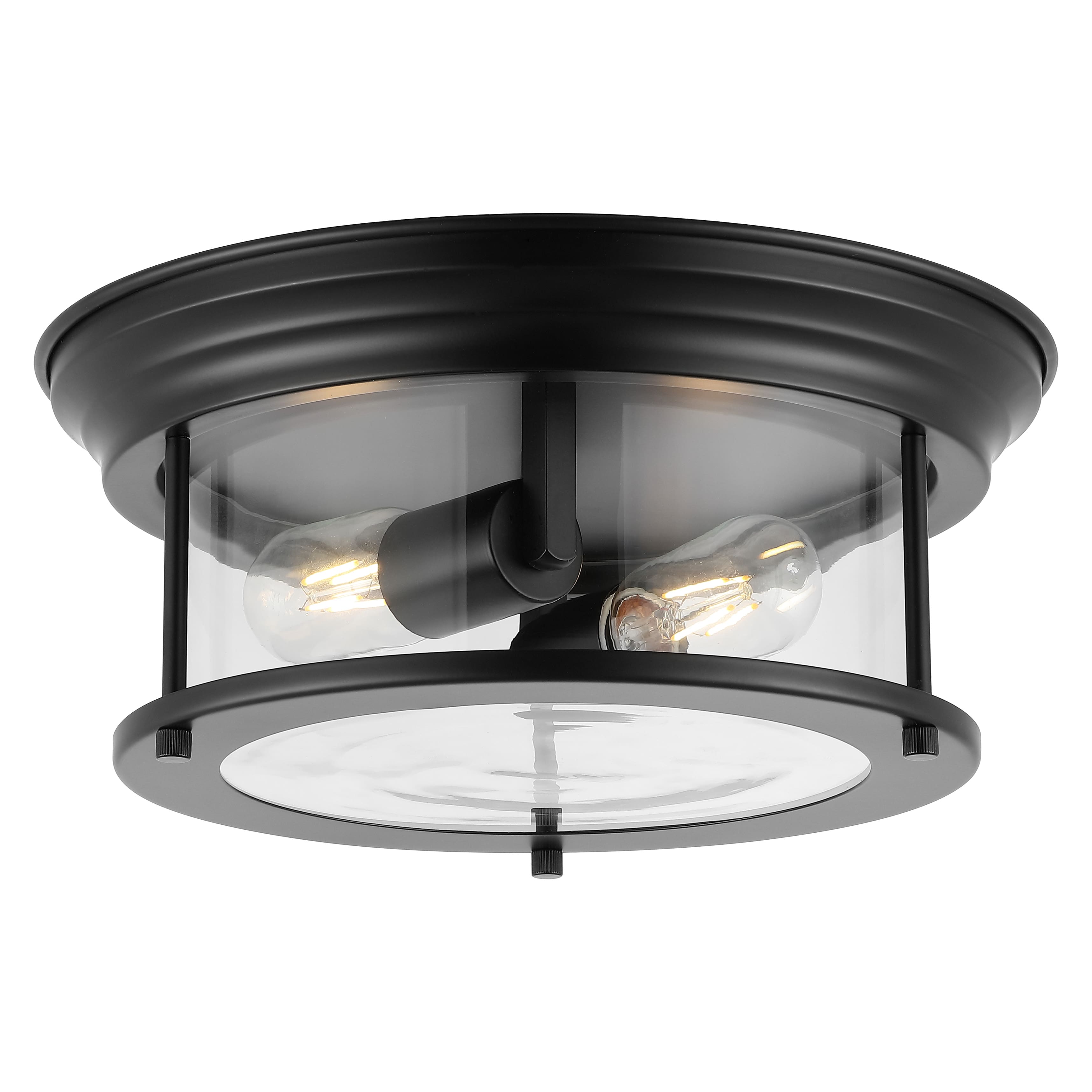 Jonathan Y - Lauren 13.25" 2-Light Metal/Glass LED Flush Mount - Black