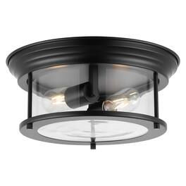 Jonathan Y - Lauren 13.25" 2-Light Metal/Glass LED Flush Mount - Black