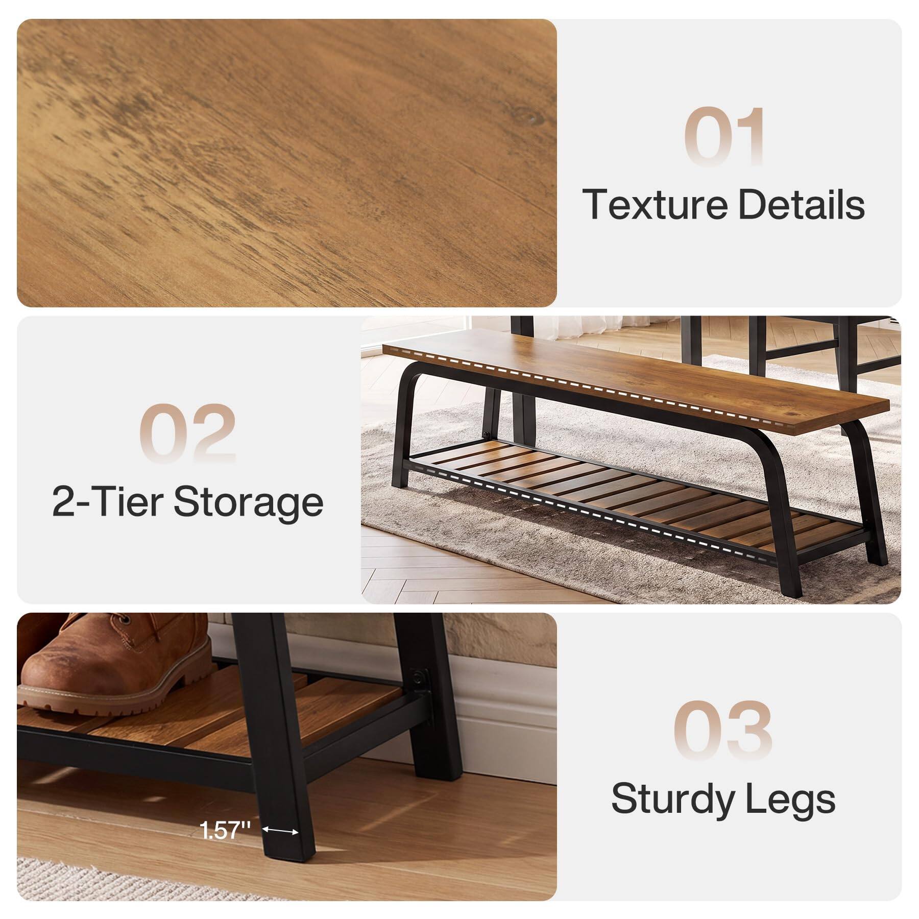 01 Texture Details  
02 2-Tier Storage  
03 Sturdy Legs  
1.57"