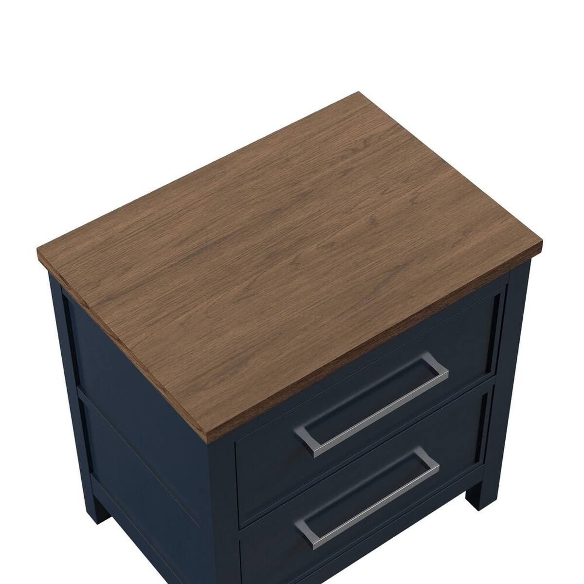 Alt View 3. Loheer - Loheer Modern Farmhouse Nightstand, Two-Tone Blue and Dark Brown, Two Drawers - Blue and Dark Brown.