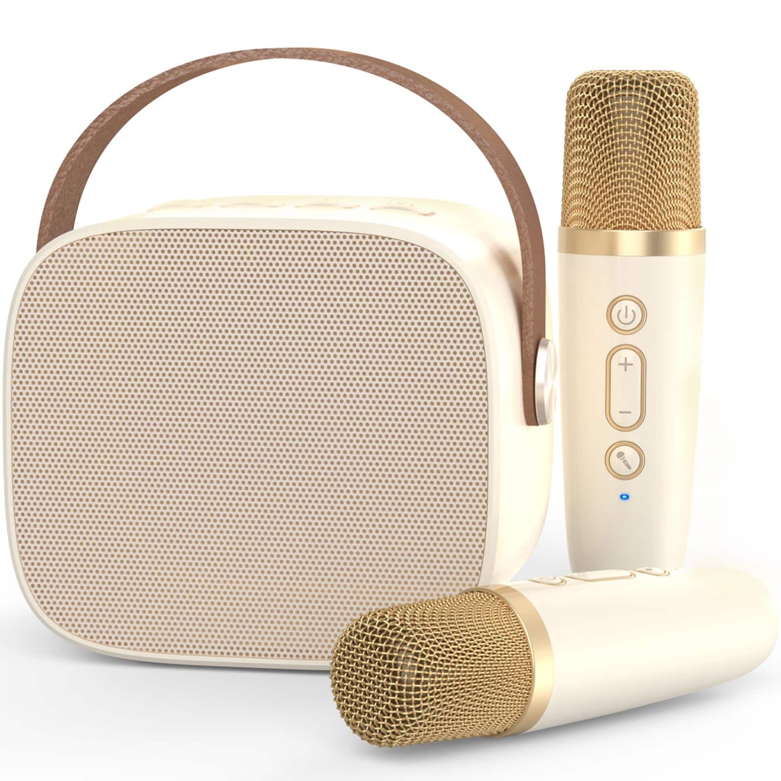 Pacoar Cade - usb Light Karaoke Machine For Adults Portable With Two Wireless Microphones And Dynamic Lights Support Tf/usb/aux - Beige 2 Mics