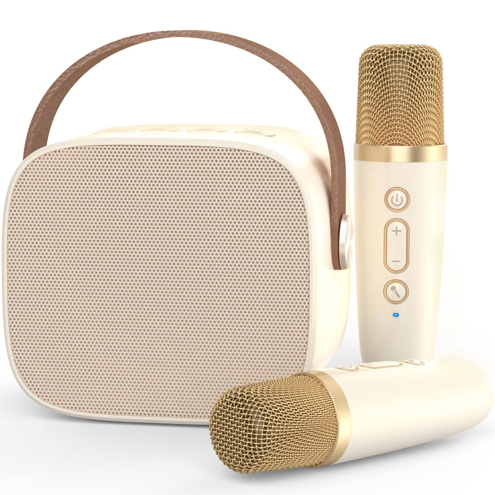 Pacoar Cade - usb Light Karaoke Machine For Adults Portable With Two Wireless Microphones And Dynamic Lights Support Tf/usb/aux - Beige 2 Mics